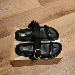 Zara Black Sandals with Gold Accent